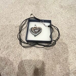 Heart Pendant Necklace with Black Ribbon